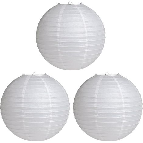 Weiße runde Papierlaternen – 3er-Set – Umweltfreundliches Papier – Dekorative Lampenschirme zum Selbermachen – Für drinnen und draußen, z. B. für Hochzeiten und Feiern – 20 cm (1/5)