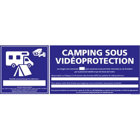 PANNEAU CAMPING SOUS VIDEO PROTECTION (G1400) - Adhésif - 210 x 75 mm