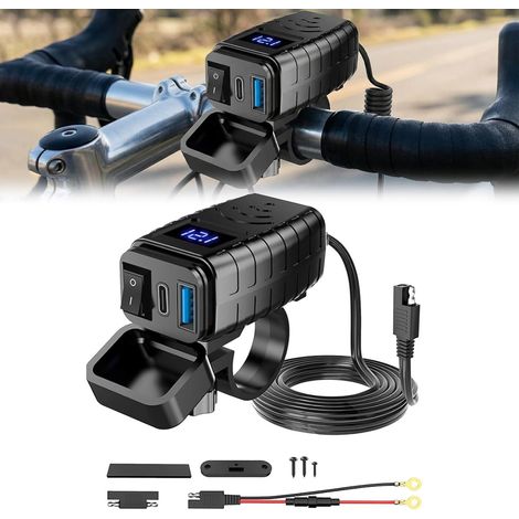 Presa USB impermeabile da 12 V per motociclette: caricabatterie USB Type-C QC3.0 e PD con voltmetro e interruttore on/off – Adatto per auto, camper, veicoli e imbarcazioni da 12-24 V. (1/5)