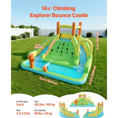 Château Gonflable, Aire de Jeux Gonflable avec Double Toboggan Aquatique, Piscine, Mur d'Escalade, Canon à Eau, Mini Football, pour… (1/5)