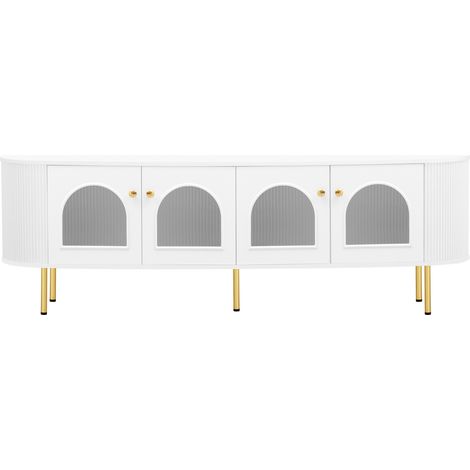 Mobile TV basso con ante in vetro, MDF bianco e oro, 170 x 35 x 55 cm (1/5)