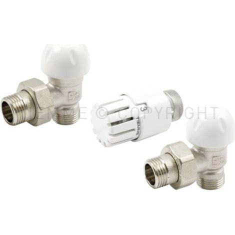 Kit valvola e detentore con testa termostatica per radiatori 1/2g 1/2x16 tiemme 3300138