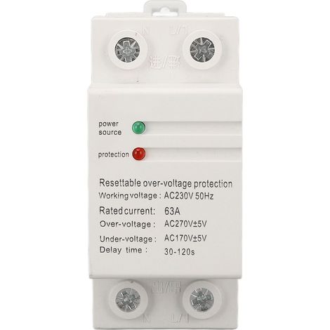 AC230V 63A Protecteur Tension Haute Basse Automatique Réarmement Dispositif Protection Surtension Sous-tension Entrée Haut Sortie Bas (1/5)