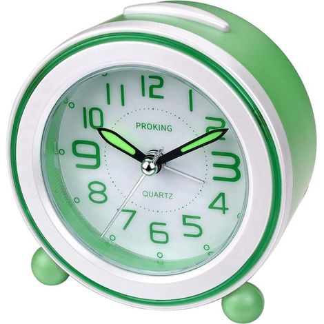 Réveil analogique classique pour enfants, silencieux avec aiguilles lumineuses, veilleuse intégrée, cadran vert, idéal garçons filles et bébés, sans tic-tac bruyant. (1/5)