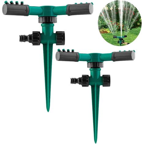 Lot de 2 arroseurs de jardin, arroseur de pelouse automatique rotatif à 360°, irrigation automatique couvrant une surface de 3600 pieds carrés pour cour, pelouse et jardin, système d'arrosage lesté (v (1/5)