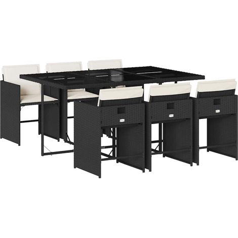 Maison Exclusive - Set da Pranzo da Giardino 7 pz Nero con Cuscini in Polyrattan