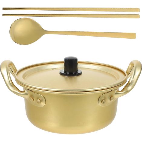 ensemble de marmite à fondue chinoise à double poignée, wok en aluminium avec cuillère-16X14X6.5CM-Golden (1/4)