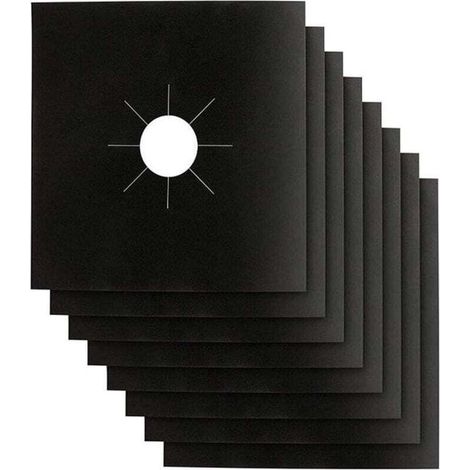 Couvercle pour plaque de cuisson à gaz - Noir - 0,2 mm - Double couche - Réutilisable - Antiadhésif - Nettoyage rapide - Dimensions : 28 cm x 28 cm - Sans BPA (lot de 8) (1/4)