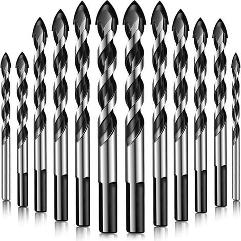 Coffret de 12 forets à carrelage triangulaires pour la pose de carreaux en acier au carbone, bois, porcelaine, béton, plastique et briques. (1/5)