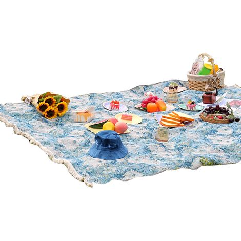 Tapis De Pique-Nique - Tissu Polyester Coton Imprimé Style Peinture À L'Huile - Résistant À L'Eau Pour Extérieur Camping Plage - 100x140cm (1/5)