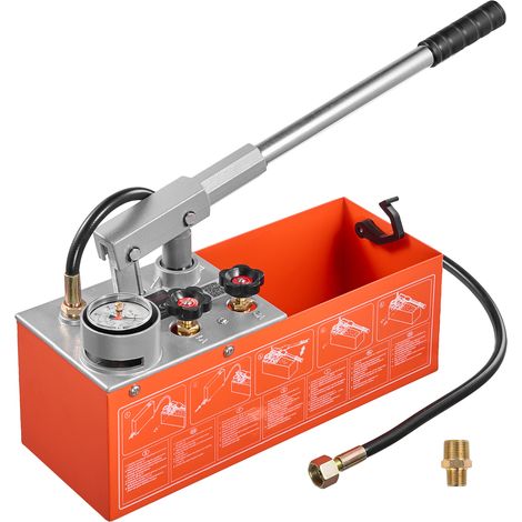 VEVOR Bomba de Prueba de Presión Hidráulica 7,57 L, Manual, Doble Válvula, Rango de prueba de 0-60 bar, con Manómetro y Tanque, Material Resistente, para Sistemas de Tuberías de Agua, Calefacción (1/5)