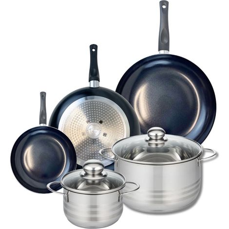 Ensemble de 3 Poêles de cuisson 20, 28 et 32 cm et 2 faitouts 16 et 24 cm Elo Prima Brillant (1/5)