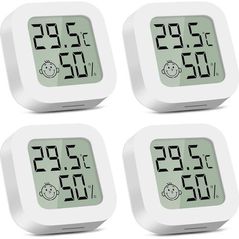 Thermomètre hygromètre interieur, 4 Pièces Mini Thermometre Digital, Moniteur de Température pour Chambre de Bébé, Bureau, Salon, Serre, Rangement, Sous-sol, Cave à Vin (Blanc) (1/5)