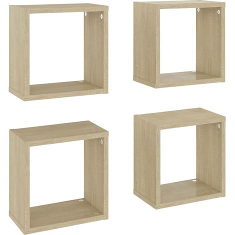 Étagères cube murales 4 pcs，Étagère flottante Chêne sonoma 26x15x26 cm CFW42159 (1/5)
