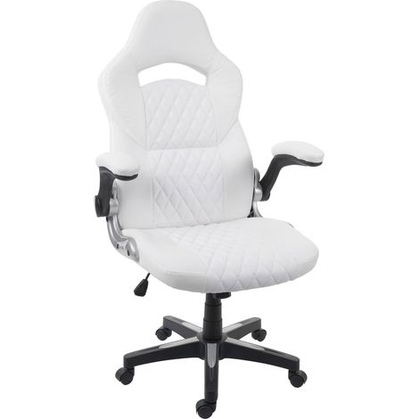 HHG – Chaise de bureau ergonomique pivotante – Similicuir blanc – Hauteur réglable 112-121 cm – Accoudoirs relevables – Charge max 110 kg - HHG-571