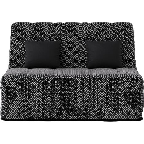 Banquette convertible NEA BZ , couchage 140x190, avec 2 coussins OFFERTS, Géometrik Noir (1/3)