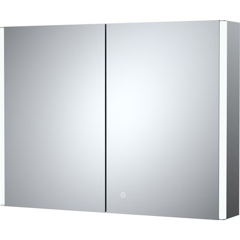 Rectangular 2 Door Touch Sensor Mirror Cabinet with 2 Shelves, Demister & Shaver Socket, 800mm - White/Chrome (1/4)