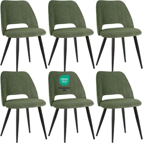 Esszimmerstühle 6er Set, gepolsterte Stühle mit Ausschnitt Rückenlehne, Samt, Grün (1/5)