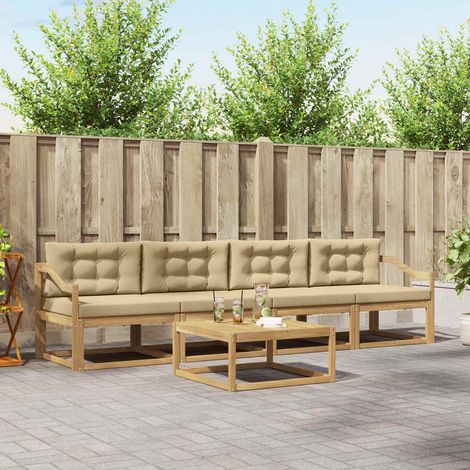 vidaXL Ensemble de canapés d'extérieur 4 pcs Blanc et Beige (1/5)