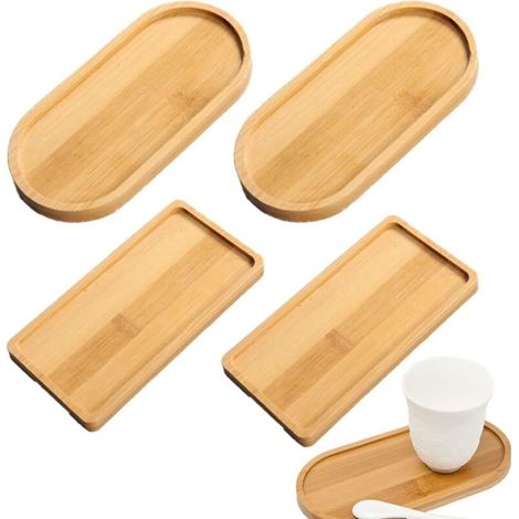 Bardusch-4 plateaux bambou rectangulaires/ovales – café, pain, steak – soucoupe plante – multi-usage (1/5)