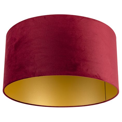 QAZQA Algodón Pantalla de lámpara de terciopelo roja 50/50/25 con interior dorado , (1/4)