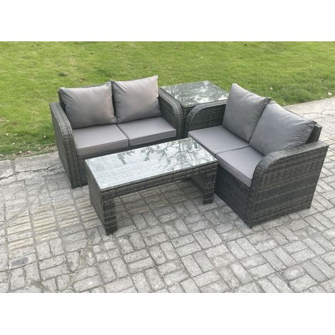 Fimous High Back Rattan Garden Furniture Set with Loveseat Sofa Rectangular Coffee Table Indoor Outdoor Patio Lounge Sofa Set Dark Grey Mixed (1/5)