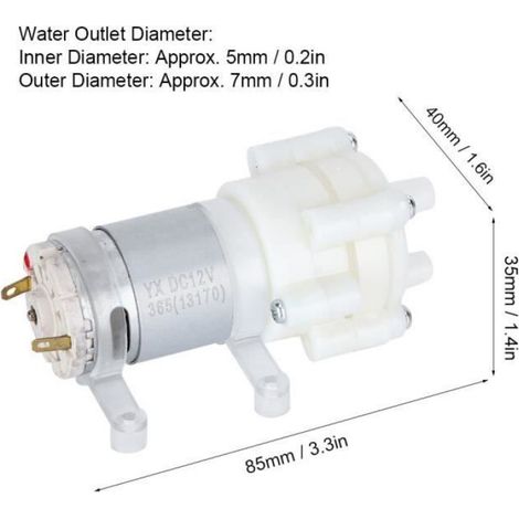 Mini Pompe À Eau - Pompe À Diaphragme DC 6-12 V - Débit 1,5-2 L/min - Aspiration 2 M - Levée 3 M - Température Max 80 ℃ - 85 X 40 X 35 Mm - 1 Pièce (1/4)