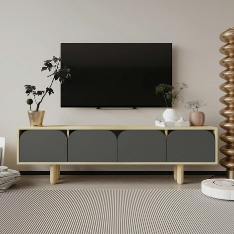 Meuble TV avec rangement, 4 portes courbes grises VAREN (1/5)
