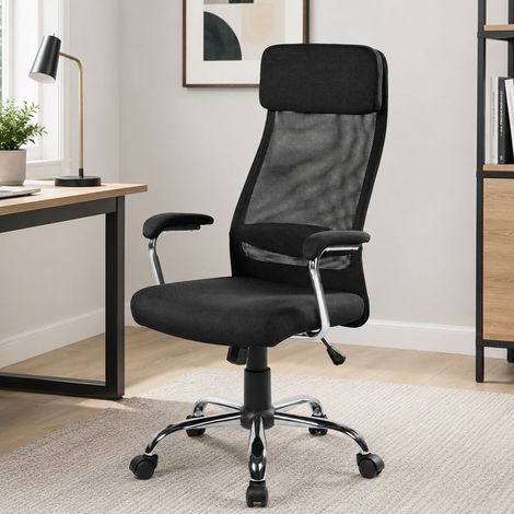 Sedia con ruote Jou, Poltrona direzionale con braccioli, Sedia ergonomica da ufficio, 65x65h114/125 cm, Nero (1/4)