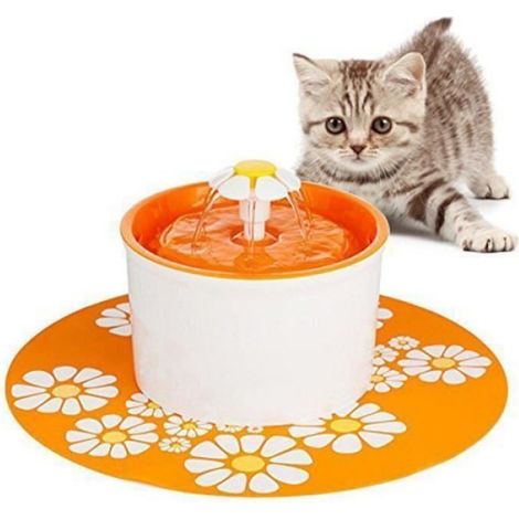 Fontaine à Eau Pour Chat Chien Fleur avec Filtre 1,6L Bol Distributeur D'Eau Silencieuse Hygiénique Pour Chat Chien Oiseaux - Orange (1/4)