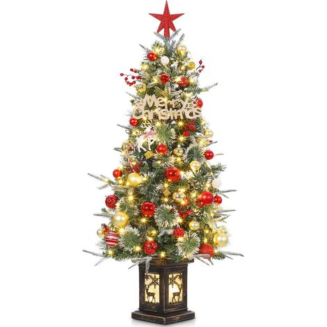 Künstlicher Weihnachtsbaum 125 cm (4FT) mit 150 LEDs, 9 Modi (Warmweiß/Bunt), PVC-Spitzen, dekorativer Topf mit Elch-Motiv, beleuchtet (1/5)