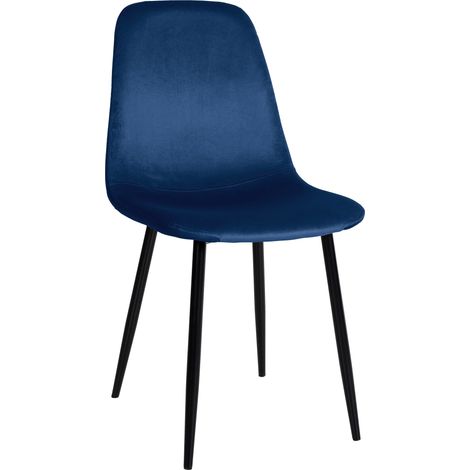 Chaise de salle à manger x1 design simple avec pieds en métal noir assise en velours bleu 100002061 (1/5)