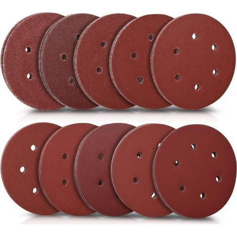 50x disque abrasif rond - Papier de verre ponceuse - Feuilles abrasives collantes crochet et scratch - Grain de 40 à 400 - Diamètre 150 mm (1/5)