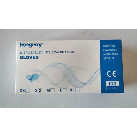 Guanti in vinile trasparente Hongray, 100 pezzi - Taglia S