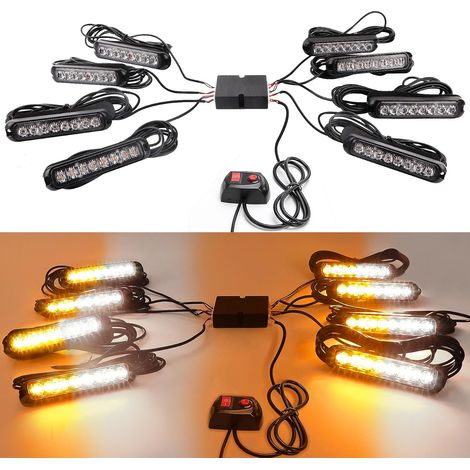 Feux de Pénétration LED Orange Blanc 12/24V, 8×8 LED, 14 Modes IP65 étanche, adapté aux conditions difficiles, avec feu stroboscopique LED orange pour camions et voitures (1/5)