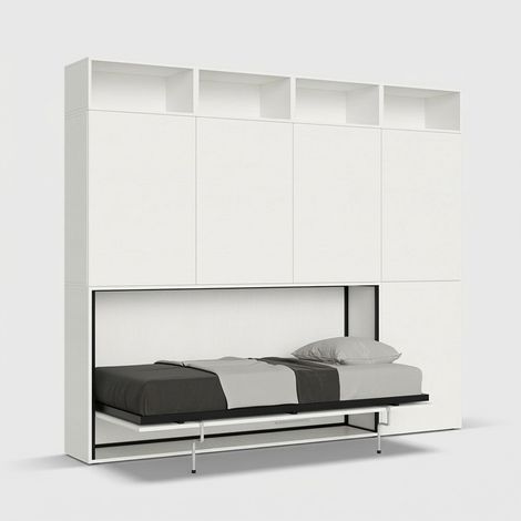 Lit simple escamotable horizontal avec matelas, armoire et bibliothèque Kando B (1/5)