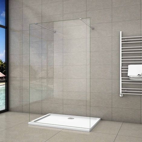 Parete Per Doccia Walk In Vetro 8mm Temperato Trasparente Anticalcare 85x200 cm con Doppia Barra Stabilizzatrice 140cm Tagliabile (1/5)