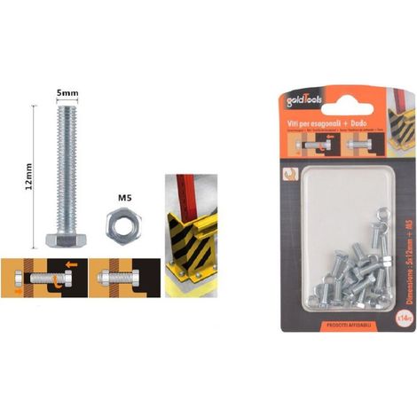 TRADE SHOP - Set 14 Pz Vite Viti Per Esterno A Testa Esagonali 5x12mm Con Dadi Dado M5 90908 - (1/3)