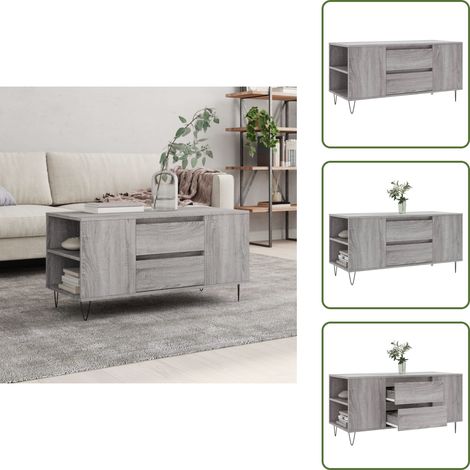 The Living Store Couchtisch Grau Sonoma 102x44,5x50 cm Holzwerkstoff - Couchtisch - Wohnzimmerstil - Grau - Holzwerkstoff - Metallgestell (1/5)