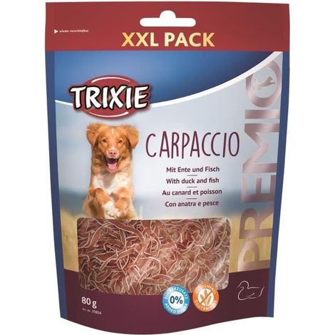 Friandises pour chiens Trixie PREMIO 80g, lanières moelleuses au carpaccio de canard et de poisson (1/2)