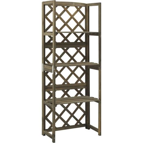 Étagère à panneaux grillagés, grise, 55 x 30 x 140 cm, en bois de cèdre massif (1/2)