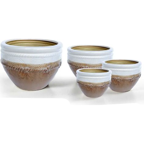 Set 4 cachepot bianco/marrone Ø30/23/17/12 cm