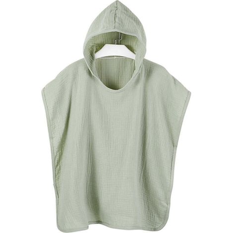 Cape de bain en coton, serviette de douche, peignoir respirant, couverture douce à capuche, poncho pour bébé et nouveau-né, vert clair (1/5)