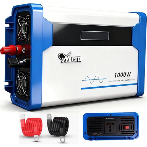 Convertisseur 1000W DC 12V vers AC 220V Onduleur de Voiture Onde Sinusoïdale Pure avec écran LED et Port USB 5V, Convertisseur de Tension pour la Charge, Le Voyage et Le Camping (1/5)