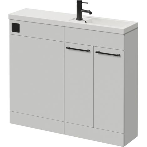 Napoli 250 Gloss Grey Pearl 1000mm 2 Door Vanity Unit Toilet Suite with Square Silvo Basin - 1000mm - Matt Black 160mm HandleWithout Kingston Toilet Pan