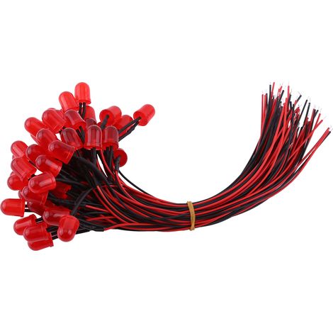 Lot de 50 diodes LED diffuses 12V DC multicolores 10mm rouges pré-câblées (9). (1/5)