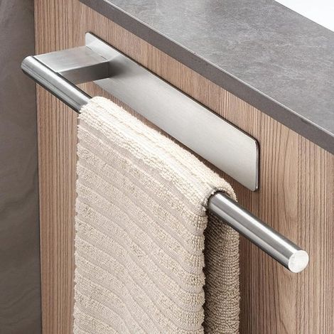 Portasciugamani, barra singola, portasciugamani, mensola per doccia, mensola per bagno, acciaio inox, argento, non richiede foratura / autoadesivo, 39 x 6 x 4 cm, K (1/5)