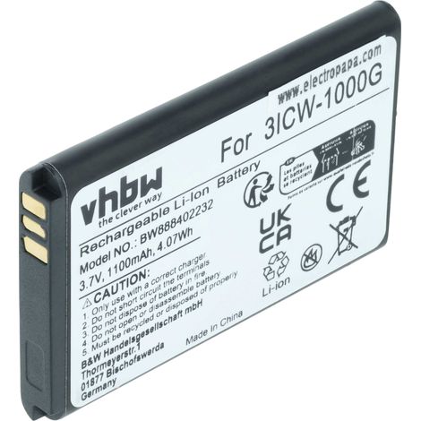 vhbw 1x Akku Ersatz für UniData / Incom 3ICW-1000G für schnurlos Festnetz Telefon, SIP Telefon (1100 mAh, 3,7 V, Li-Ion)