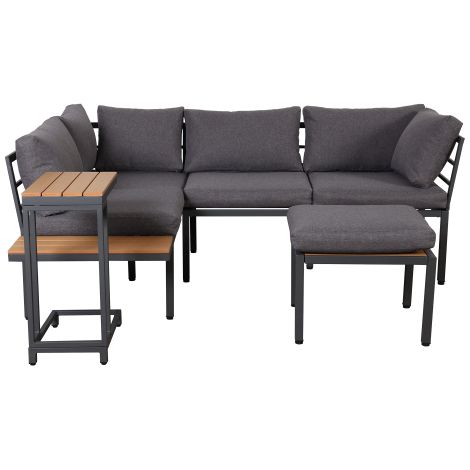 Salon de jardin canapé table d'appoint table basse acier bois gris noir