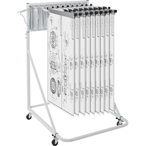 Support de Plans de Construction Mobile, Organisateur de Plans avec 12 Supports Pivotants, Réglable en Hauteur et en Longueur, Rangement pour Bureau Maison (Support Uniquement sans Pinces) (1/5)